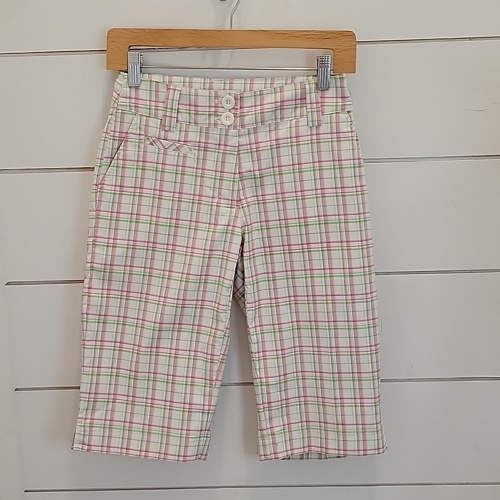 GORDON COOPER GOLF size 2 pink green and white long golf shorts